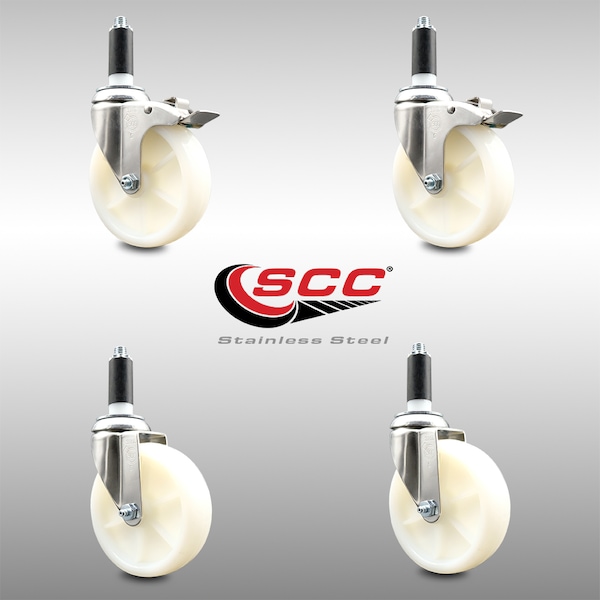 Service Caster 5 Inch 316SS Nylon Swivel 1-1/8 Inch Expanding Stem Caster Lock Brake SCC, 2PK SCC-SS316TTLEX20S514-NYS-2-S-2-118 - main